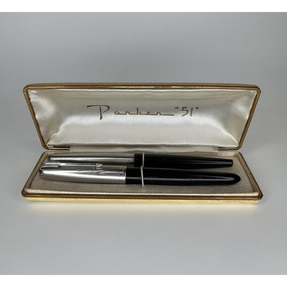 Parker 51 Fountain Pen Set Vintage Box Bejeweled Black - Picture 2 of 7